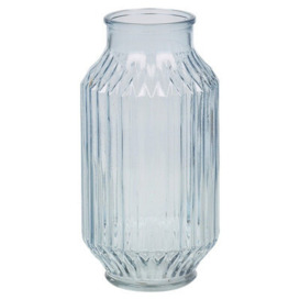 Urbn-Living Urbnliving Height 23Cm Tall Blue Glass Table Vase Jar Flowers Centrepiece Ribbed Striped Design