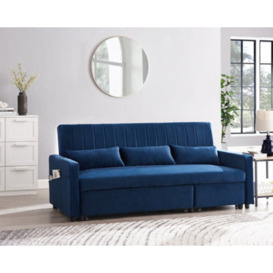 Home Detail Devon 3 Seater Storage Chaise Pull Out Fabric Blue Velvet Sofa Bed