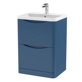 Arch Floor Standing 2 Drawer Vanity Basin Unit With Polymarble Basin, 600mm - Satin Blue - Balterley