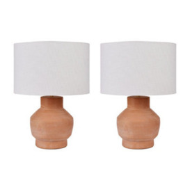 Dibor Set Of 2 Buckland Terracotta Bedside Table Lamp Room Décor Night Lamp, Table Lamp, Table Light With Raffia Shade