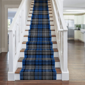 Runrug Stair Carpet Runner - Stain Resistant - 750Cm X 60Cm - Tartan, Blue