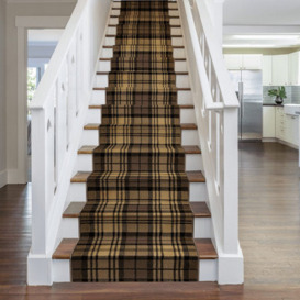 Runrug Stair Carpet Runner - Stain Resistant - 720Cm X 70Cm - Tartan, Brown