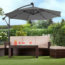 Garden Gear Garden Cantilever Solar Led Parasol & Cover Outdoor Umbrella 2.7M Crank Handle (Charcoal)