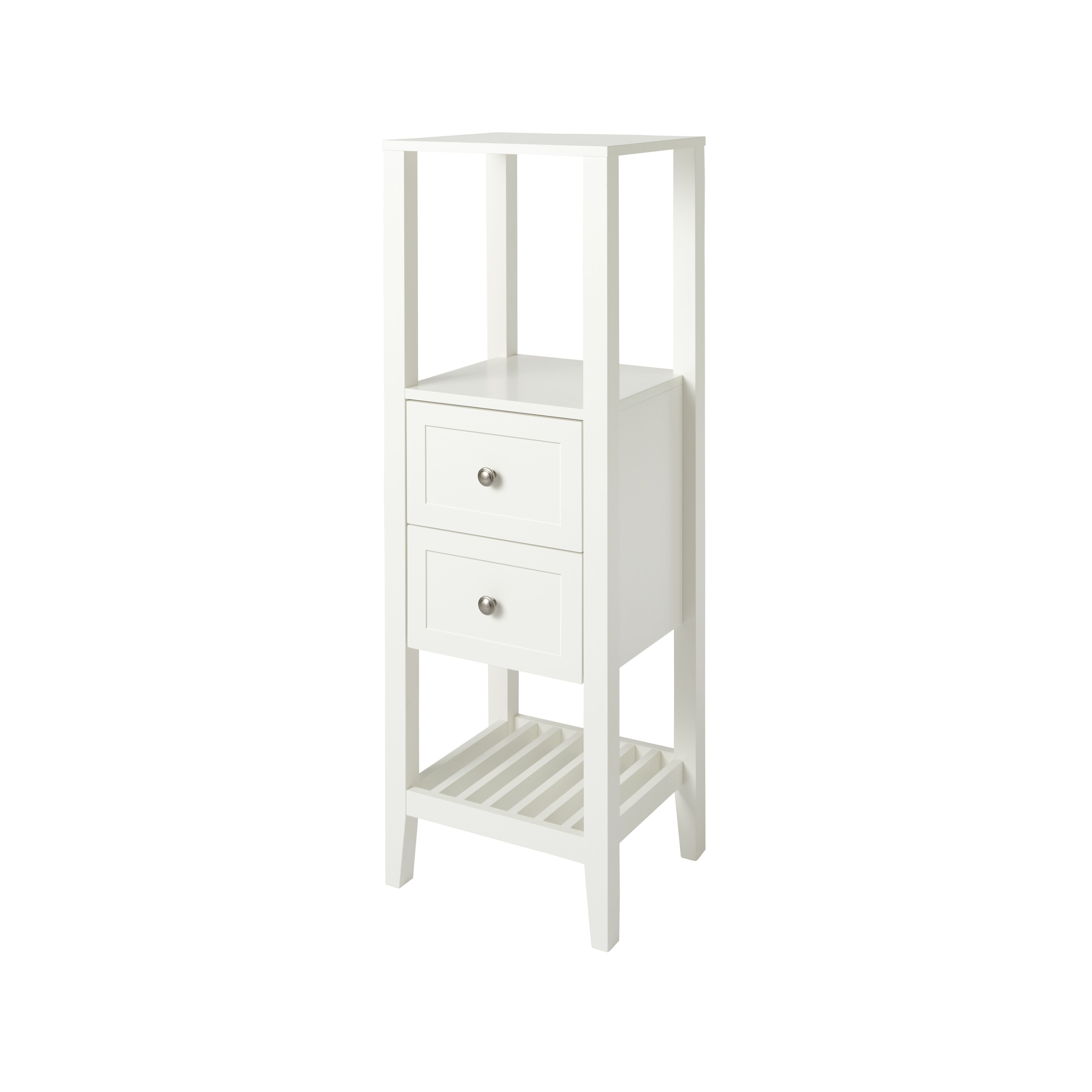 GoodHome Perma Satin White Tall Freestanding Bathroom Cabinet (W)400mm (H)1200mm