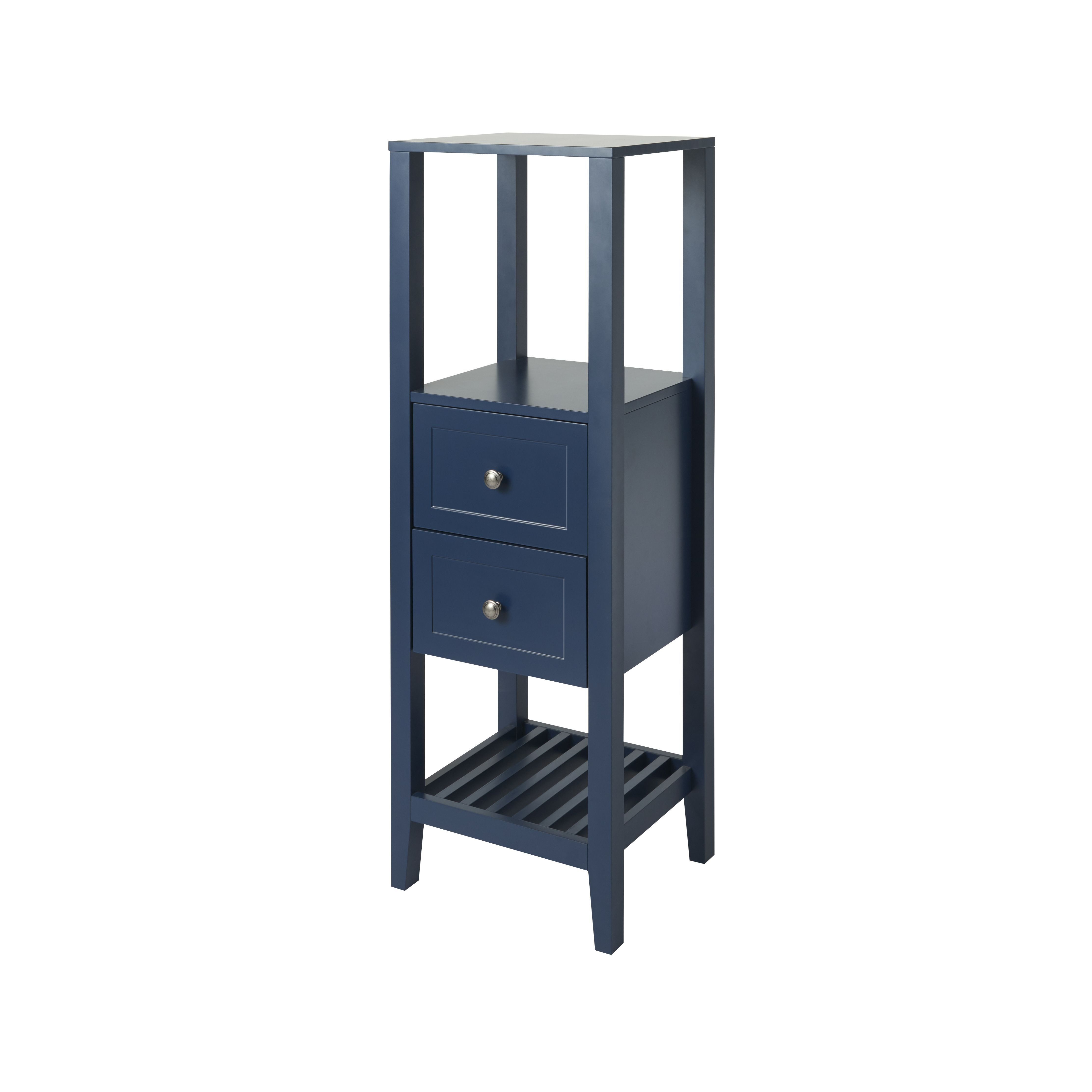 GoodHome Perma Satin Blue Tall Freestanding Bathroom Cabinet (W)400mm (H)1200mm