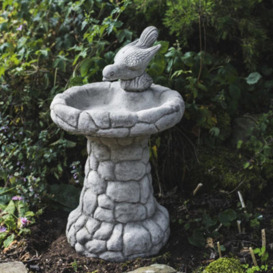 Enchanting Stone Cast Pebble Design Birdbath With Bird