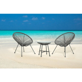 Evre Pebble Grey Goa Acapulco Styled Garden Furniture Set Bistro Patio Indoor Outdoor Balcony Garden Terrace 2 Chairs & 1 Table