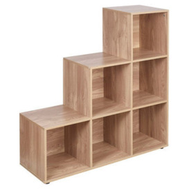 Urbn-Living Urbnliving Height 90.5Cm 6 Cube Step Oak Storage Bookcase Unit Home Office Organizer Display Shelf Box