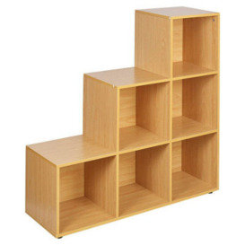 Urbn-Living Urbnliving Height 90.5Cm 6 Cube Step Beech Storage Bookcase Unit Home Office Organizer Display Shelf Box