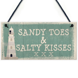 Red Ocean Sandy Toes Shabby Chic Seaside Sand Lighthouse Nautical Themed Plaque Sign Home Decor Gifts