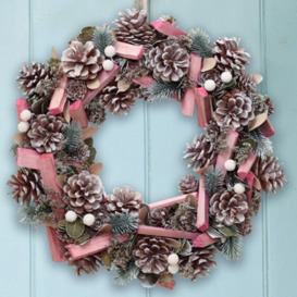 Dibor Pastel Pink Driftwood Spring Summer All Year Front Door Decoration Wreath 36Cm