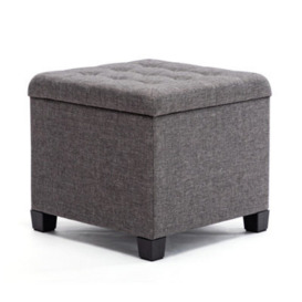 Hnnhome Pouffe Footstool Ottoman Storage Box,45Cm Cube Strong Wooden Frame Linen Seat Chair With Lids For Bedroom(Charcoal)