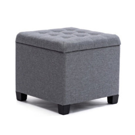 Hnnhome Pouffe Footstool Ottoman Storage Box,45Cm Cube Strong Wooden Frame Linen Seat Chair With Lids For Bedroom(Grey)