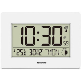 Youshiko Radio Controlled Lcd Wall Mountable And Desk Clock ( White  )