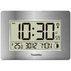 Youshiko Radio Controlled Lcd Wall Mountable And Desk Clock ( Silver )