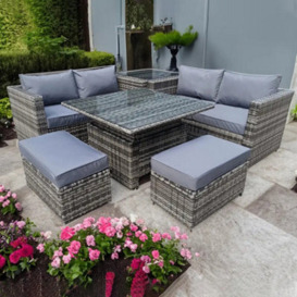 UK Leisure World Rattan Raising Table Wicker Conservatory Outdoor Garden Furniture Corner Coffee Table Dining Grey