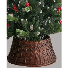 JVL Brown Natural Wicker Christmas Tree Skirt Woven Wicker Tree Ring Cover 53Cm