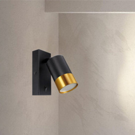 CGC Lighting Cgc Puzon Black & Gold Gu10 Adjustable Single Gu10 Spotlight Wall Light With Switch
