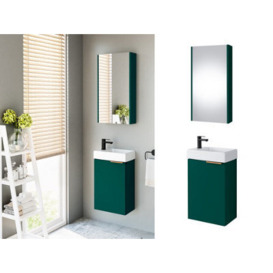 Impact Furniture Vanity Unit With Basin And Bathroom Mirror Cabinet 400mm Wall Hung Cloakroom Furniture Set Green Gold Avir