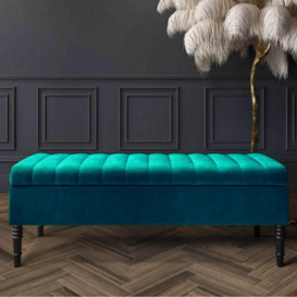 Safar 120Cm Ottoman Storage Bench - Plush Velvet Shoe Bench - Emerald Green Lined Upholstered Footstool