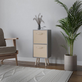 Urbn-Living Urbnliving 54Cm Height Grey Wooden 2 Tier Storage Bookcase Pine Legs Bedroom Beige Inserts