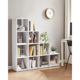 Songmics Bookcase Staircase Shelf, 10-Cube Storage Unit, Wooden Display Rack, Free Standing Shelf, Room Divider Step Rack, White, Lbc10Wtv1