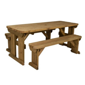 Arbor Garden Solutions Yews Picnic Bench - Wooden Rounded Garden Table And Bench Set (6Ft, Rustic Brown)