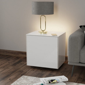 Frank Olsen White High Gloss Smart Side Table With Wireless Phone Charging And Alexa Operated Ambient Lighting