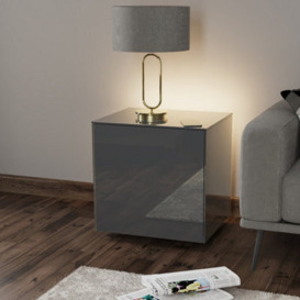Frank Olsen Grey High Gloss Smart Side Table With Wireless Phone Charging And Alexa Operated Ambient Lighting