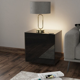 Frank Olsen Black High Gloss Smart Side Table With Wireless Phone Charging And Alexa Operated Ambient Lighting