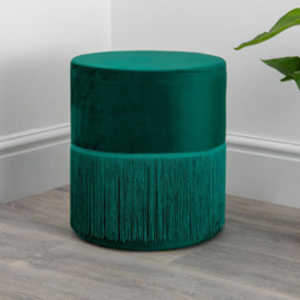 Native Home & Lifestyle Round Green Tassles Footstool Pouf