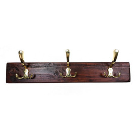 Moderix Wooden Antique Style Coat Rack Triple Hook Gold - Colour Walnut - Hangers 5 Hooks 100 Cm