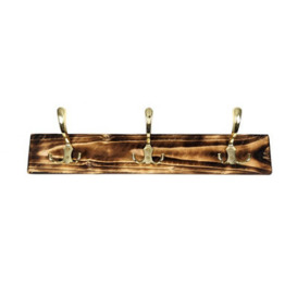 Moderix Wooden Antique Style Coat Rack Triple Hook Gold - Colour Burnt - Hangers 7 Hooks 130 Cm