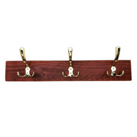 Moderix Wooden Antique Style Coat Rack Triple Hook Gold - Colour Teak - Hangers 3 Hooks 60Cm