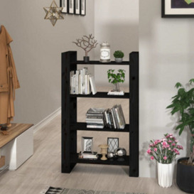 Berkfield Book Cabinet/room Divider Black 80X35X125 Cm Solid Wood Pine
