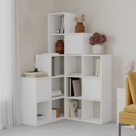 Decortie Modern Paleo Corner Bookcase Set, Versatile & Unique Design Bookcase, Display Storage Cabinet (W)150.8X(D)28Cm, White