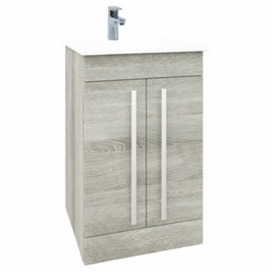 Clifton Bathroom 2-Door Floor Standing Vanity Unit With Mid Depth Ceramic Basin 500mm Wide - Silver Oak  - Brassware Not Included
