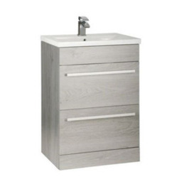 Clifton Bathroom 2 Drawer Floor Standing Vanity Unit With Basin 600mm Wide - Silver Oak  - Brassware Not Included