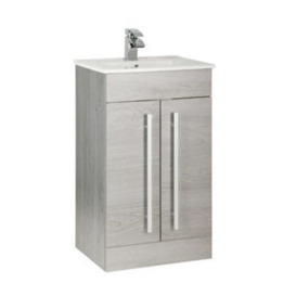 Clifton Bathroom 2-Door Floor Standing Vanity Unit With Ceramic Basin 500mm Wide - Silver Oak  - Brassware Not Included