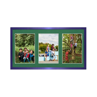 AK Frames 40X20Cm Purple Sleek Multi Photo Frame With Emerald Mount - Holds 3 Apertures (3X) 6X4 Photos - image 1