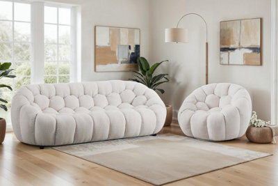 White Teddy Boucle Fabric  3 + 1 Seater Sofa And Armchair Set For Living Room Atrani - image 1
