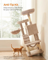 Songmics Oversized Cat Activity Tower, Premium Soft Design For Larger Cats, White-Brown Ombré - thumbnail 6