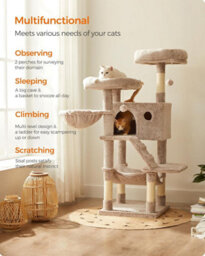 Songmics Oversized Cat Activity Tower, Premium Soft Design For Larger Cats, White-Brown Ombré - thumbnail 4