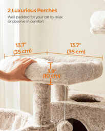 Songmics Oversized Cat Activity Tower, Premium Soft Design For Larger Cats, White-Brown Ombré - thumbnail 5