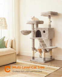 Oversized Cat Activity Tower, Premium Soft Design For Larger Cats, White-Brown Ombré