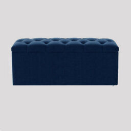 90Cm Luna Ottoman Storage Box - Sapphire Blue Velvet Upholstered Chesterfield Storage Ottoman Box