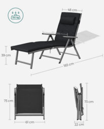 Songmics Portable Folding Sun Lounger With Detachable Headrest, Weather-Resistant, Ventilated, Cozy, Adjustable, Black - thumbnail 2