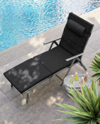 Songmics Portable Folding Sun Lounger With Detachable Headrest, Weather-Resistant, Ventilated, Cozy, Adjustable, Black