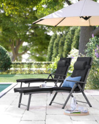 Songmics Portable Folding Sun Lounger With Detachable Headrest, Weather-Resistant, Ventilated, Cozy, Adjustable, Black - thumbnail 3