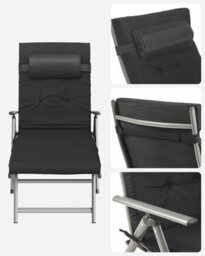 Songmics Portable Folding Sun Lounger With Detachable Headrest, Weather-Resistant, Ventilated, Cozy, Adjustable, Black - thumbnail 6
